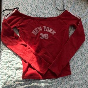 Forever 21 New York Off-Shoulder Long Sleeve Top - Red